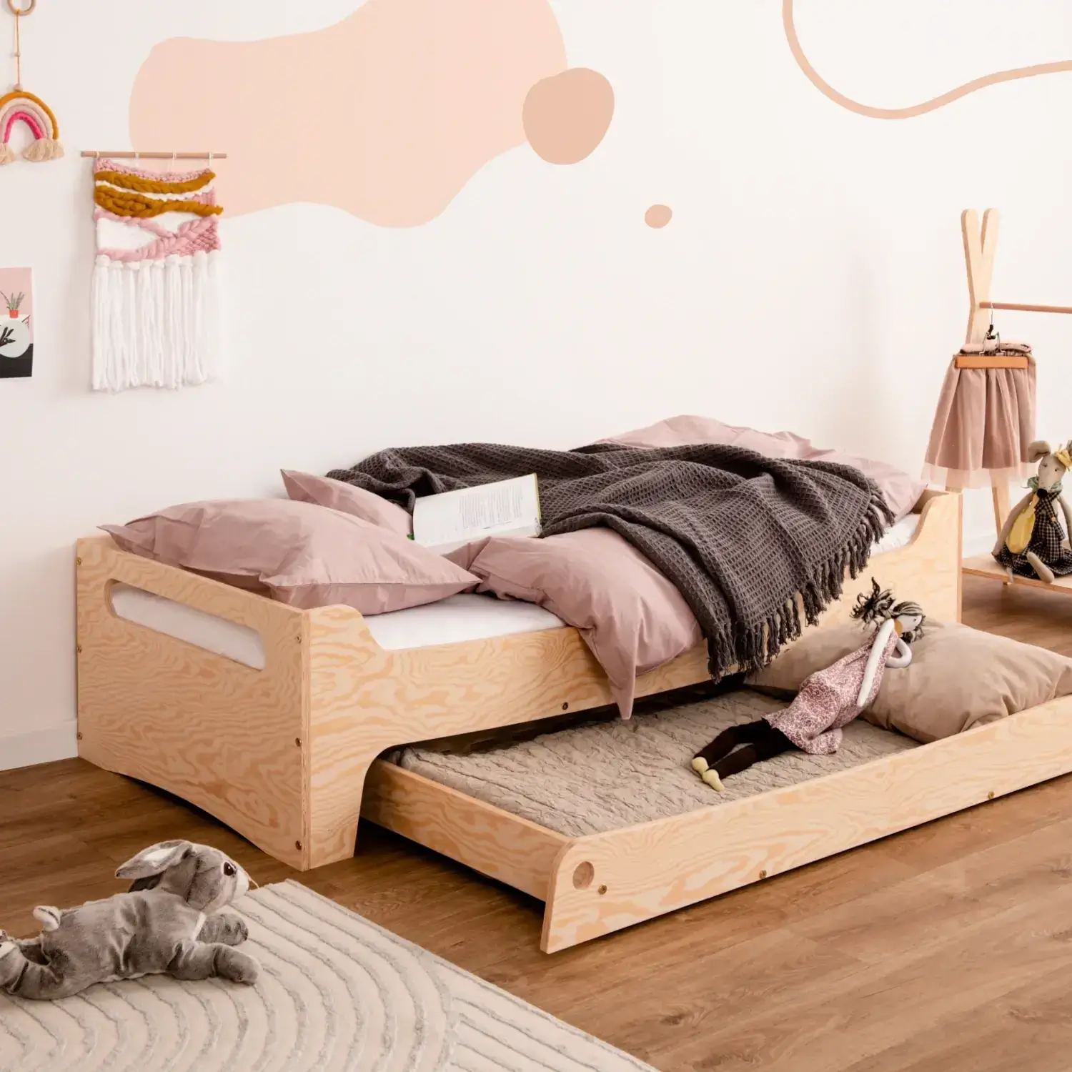 Łóżko dziecięce z szufladą i stelażem TILA 10 Montessori Drewniane